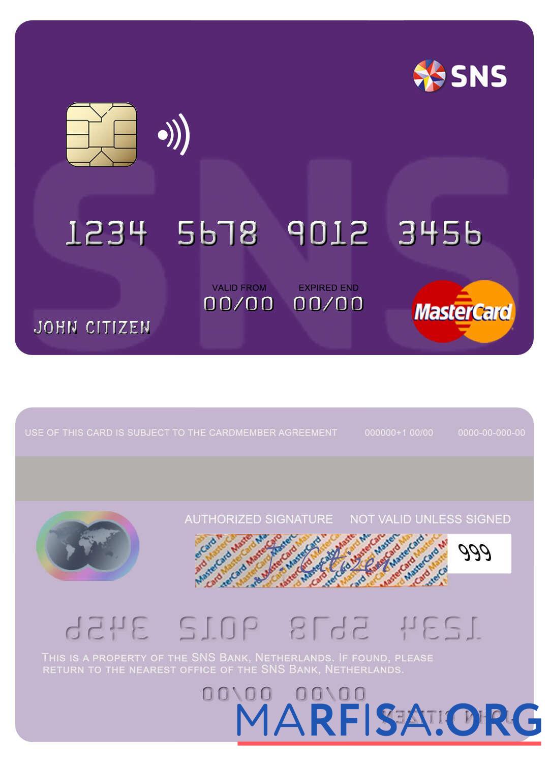 Blank Netherlands SNS Bank mastercard download for verification